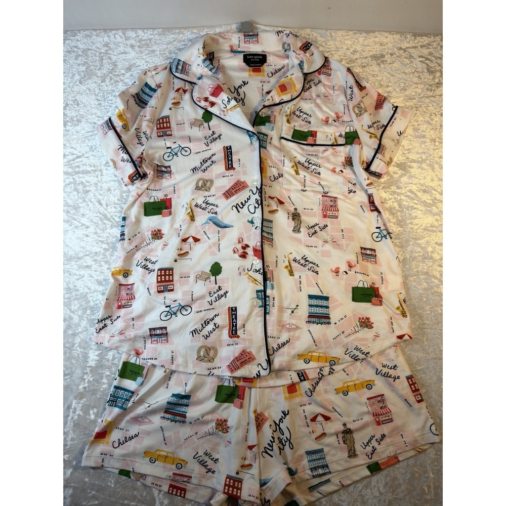 Kate Spade Pajama Set Womens S New York City Print Short Sleeve Shorts PJs